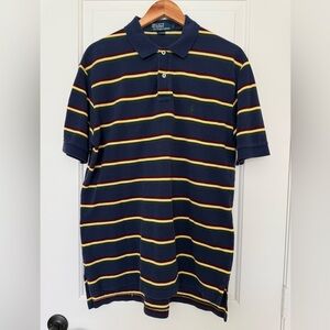 Ralph Lauren Polo Striped Navy Yellow Red Green Classic Fit Shirt L Mens
